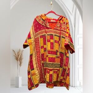 KANTHA Hooded Poncho ITEM 136 BOHO COMFY with pockets, handmade reversible OS